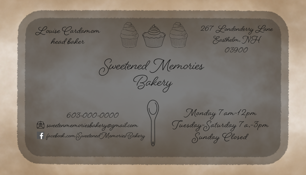 Sweetened Memories Bakery business card